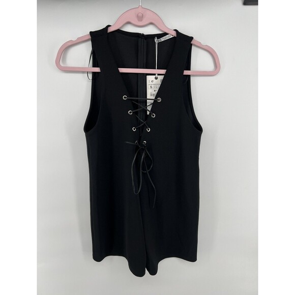 ZARA Pants - Zara womens solid black Sleeveless Romper Jumpsuit Small